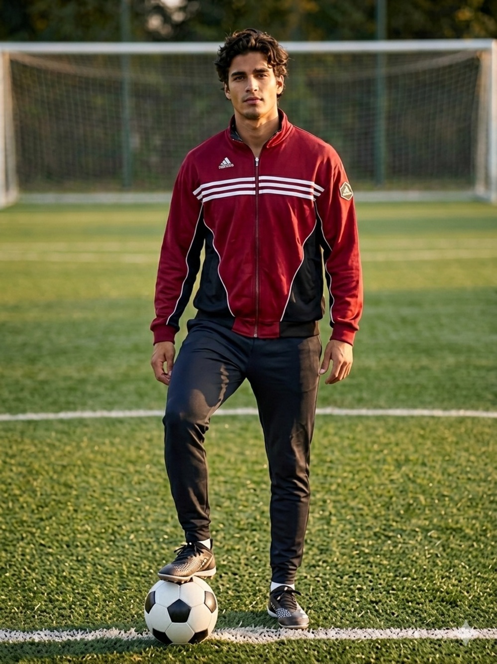Vintage Adidas Soccer Jacket Maroon & Black w/  White Stripes - Rare Retro Style